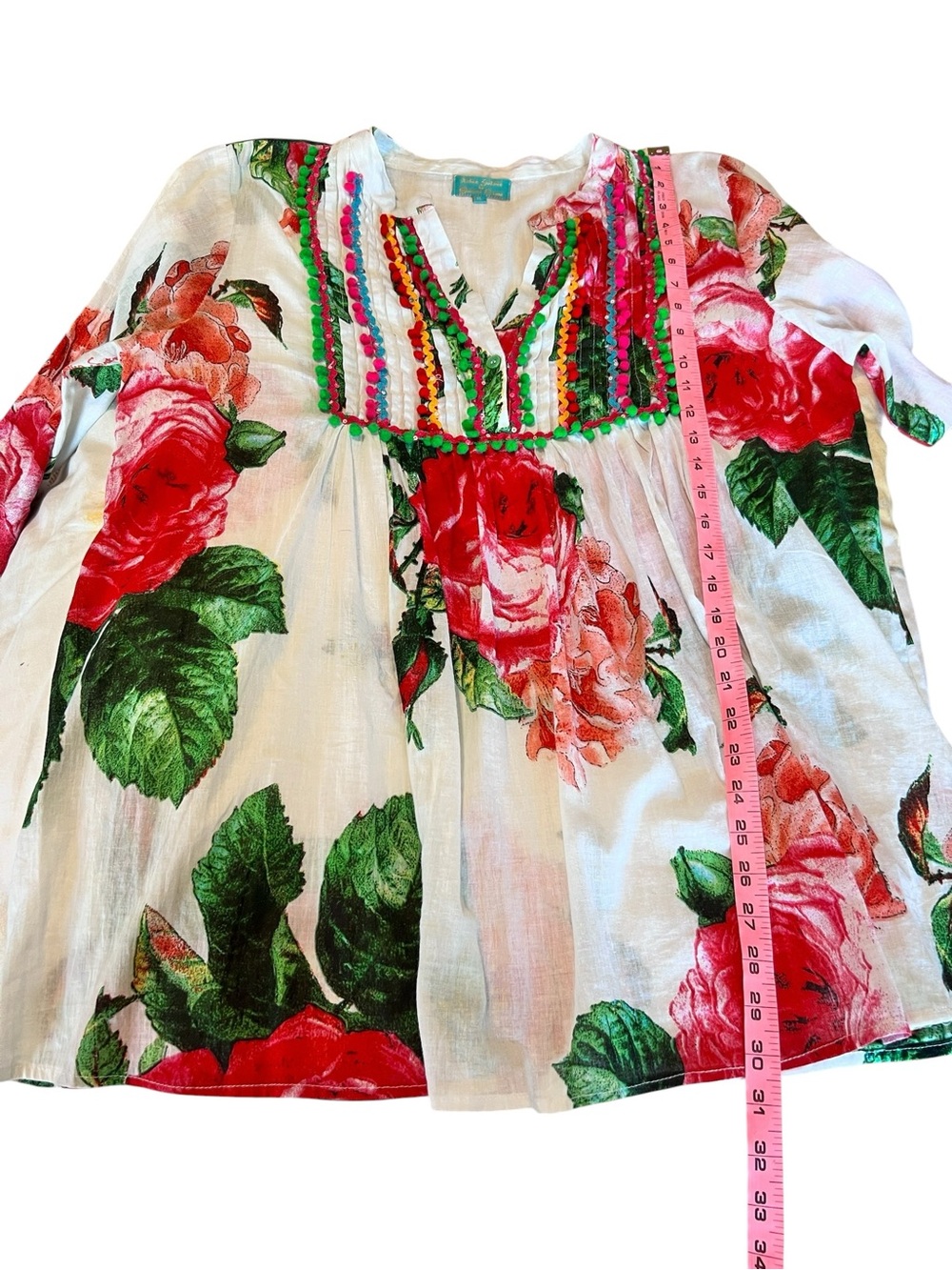 Antica Sartoria Floral Boho Tunic Top Pom Pom embellished - Picture 11 of 12